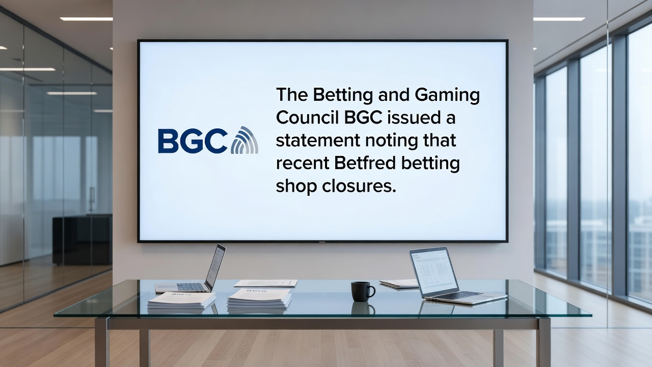 Interior view of a closed betting shop with empty terminals and signage