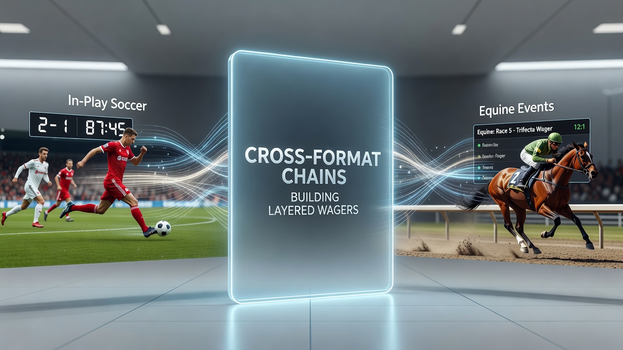 Screenshot showing accumulator builder interface with options for soccer, horse racing, virtual events, table games, and applied bonuses