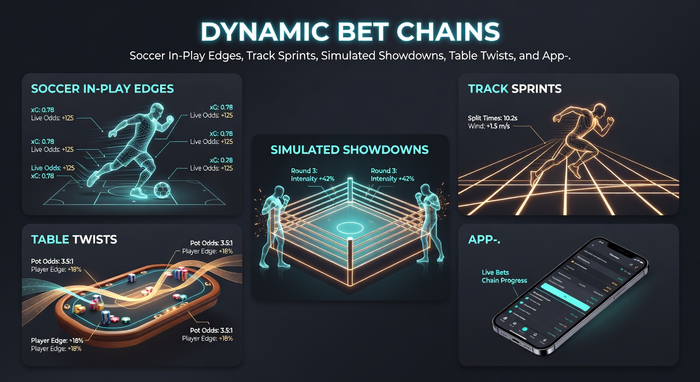 Dynamic display of a bet chain interface on a mobile app, showing linked soccer, racing, virtual, and casino options
