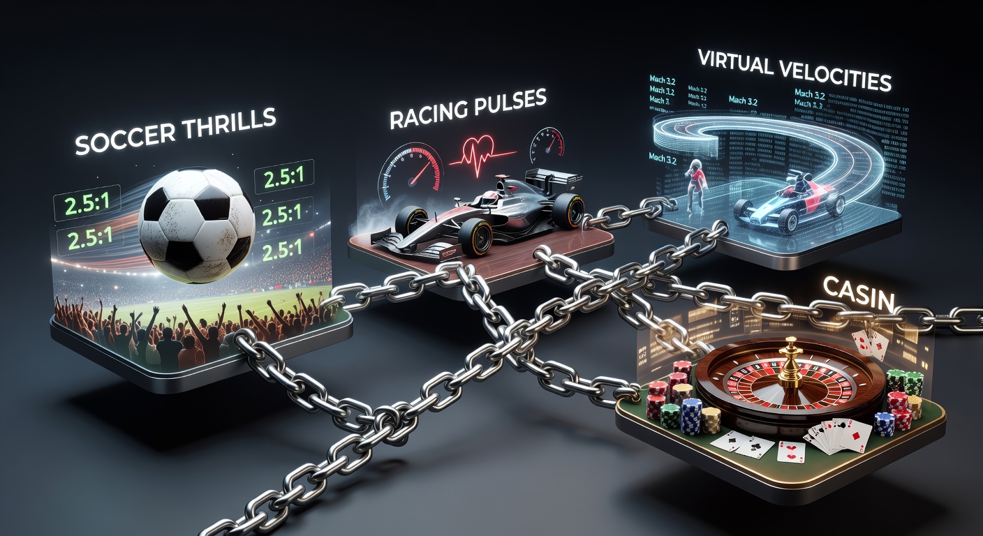 Close-up of a mobile betting app screen displaying an active accumulator chain with legs from soccer in-play, a live race, virtual event, casino spin, and bonus accrual