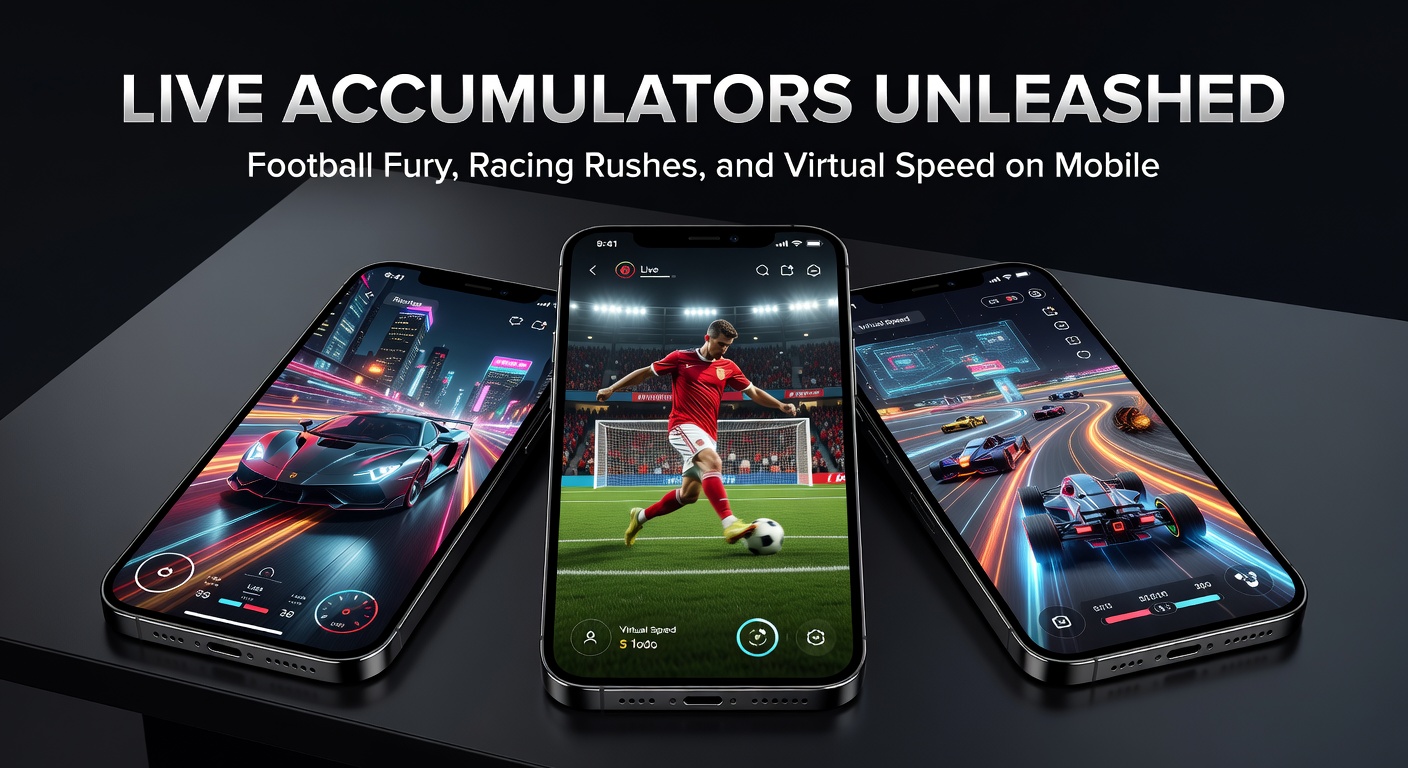 Dynamic mobile app interface displaying a live horse racing accumulator with rushing odds updates