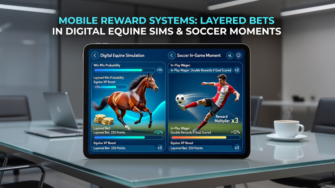 User dashboard displaying combined progress across equine simulations, soccer moments, and casino sequences with reward tiers highlighted