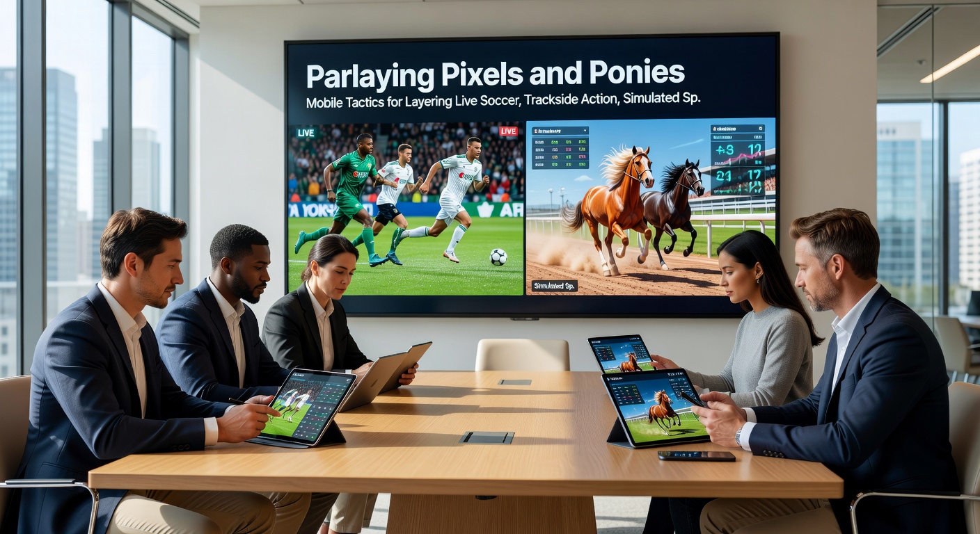 Close-up of a horse racing parlay layered with virtual sprints and soccer in-play on a smartphone screen, highlighting mobile notification overlays
