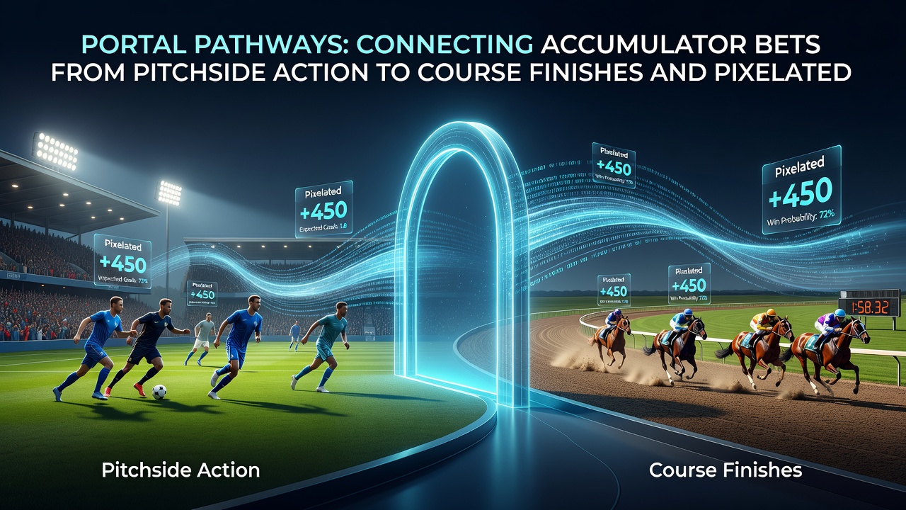 User dashboard displaying chained accumulator bets spanning live sports, horse racing, virtual contests, and active promotional bonuses