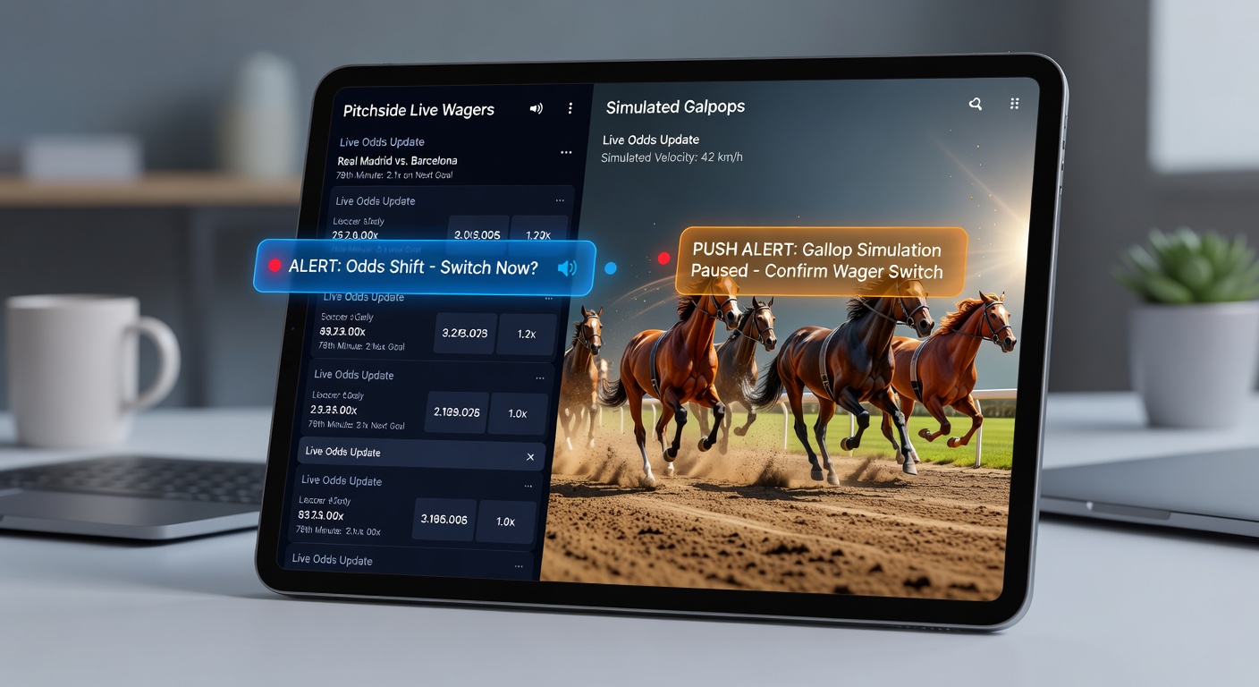 Illustration of notification flow connecting live soccer, virtual horse racing, and slot-style spins on a smartphone interface